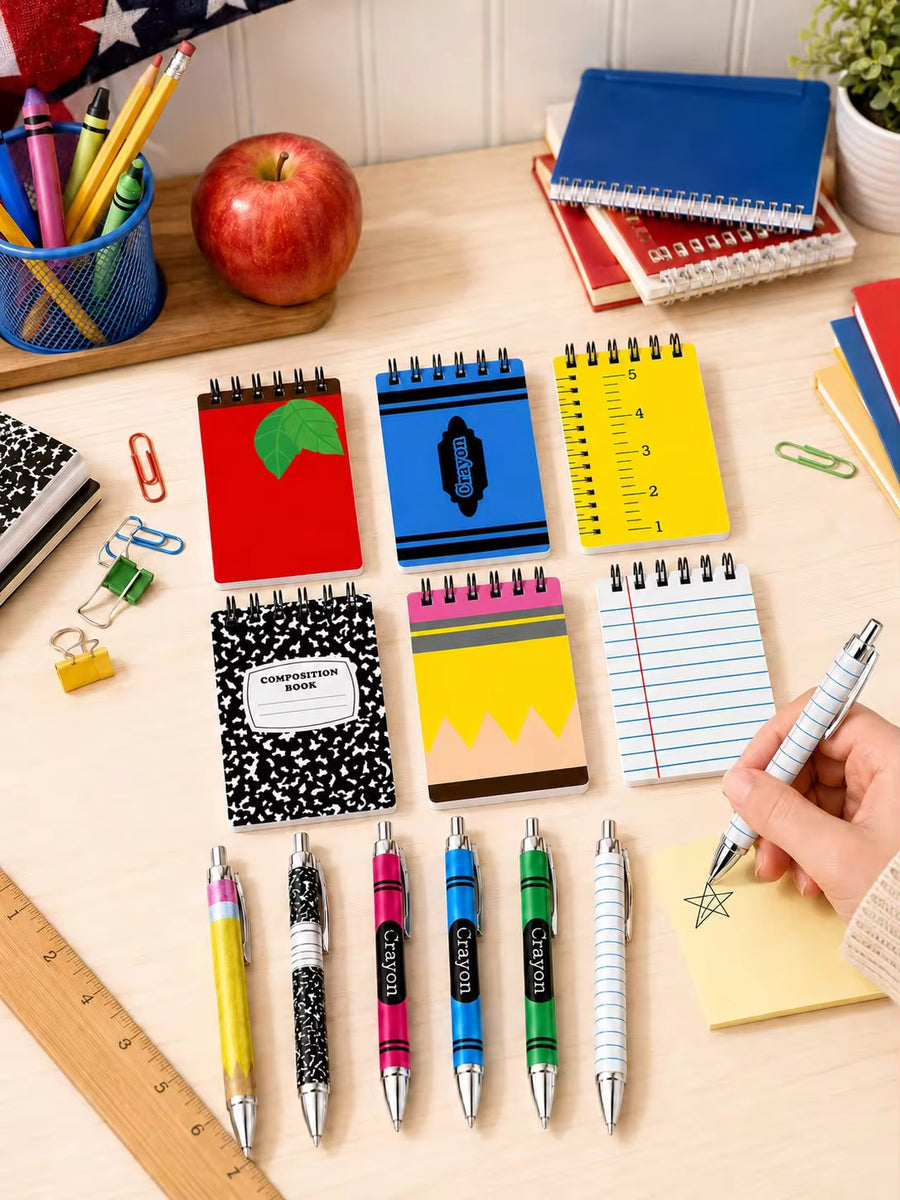 12pcs/6 Colors Mini Top Spiral Notepad And Matching Ballpoint Pen Set, Assorted Pocket Notebook And Writing Pen Combo, Suitable For Back To School Supplies, Teacher Desk Notes, Classroom Rewards, Study Lists, Office Memo Writing And Stationery Gifts